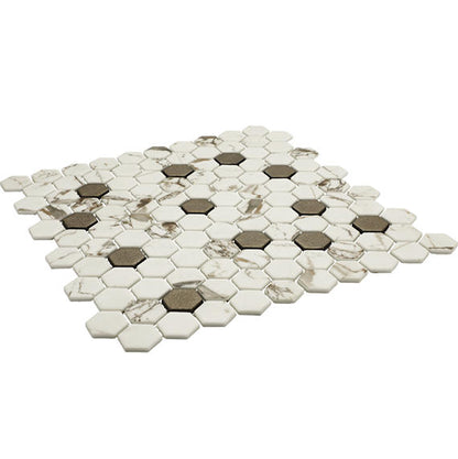 1 Uptown Glass Hexagon Honeycomb  Mosaic Mixed-Color Matte Smooth Glass Tile Light Beige
