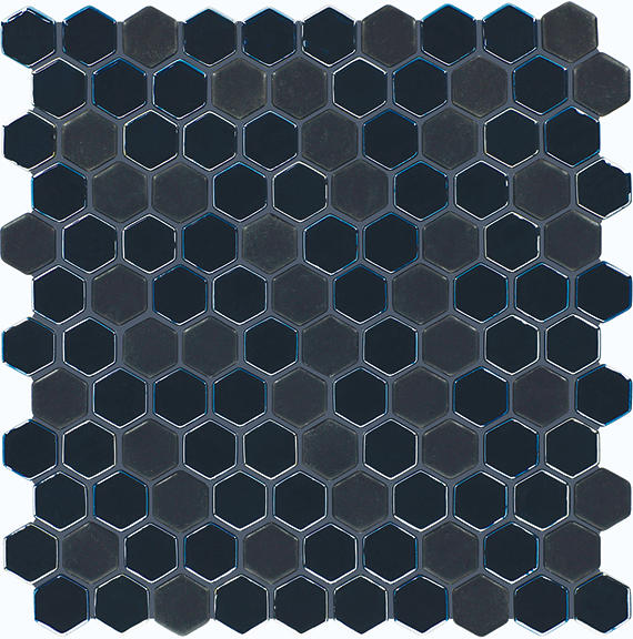 1 Uptown Glass Hexagon  Mosaic Mixed-Color Matte Smooth Glass Tile Dark Navy