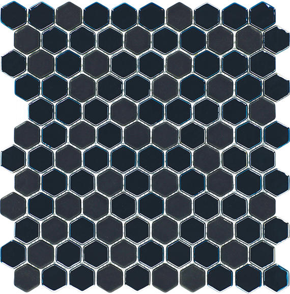 1 Uptown Glass Hexagon  Mosaic Mixed-Color Matte Smooth Glass Tile Dark Navy