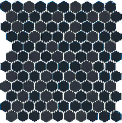 1 Uptown Glass Hexagon  Mosaic Mixed-Color Matte Smooth Glass Tile Dark Navy