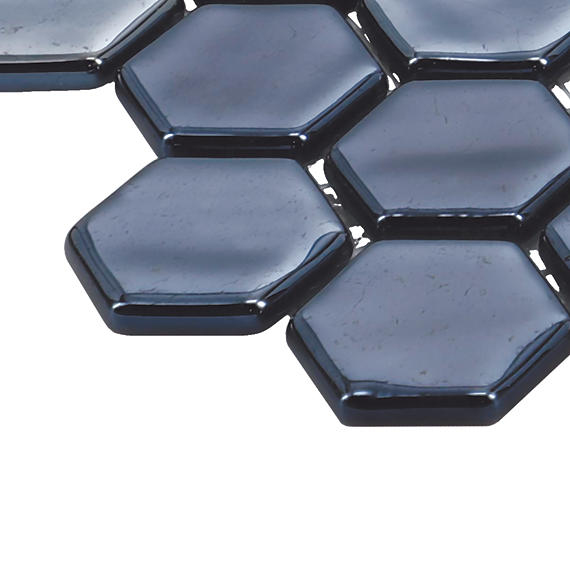 1 Uptown Glass Hexagon  Mosaic Mixed-Color Matte Smooth Glass Tile Dark Navy