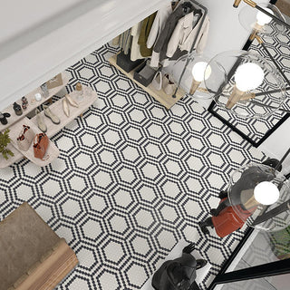 Classic Black - 12x21 Unglazed Mosaics Hexagon Mosaic Mixed-Color Matte Smooth Porcelain Tile