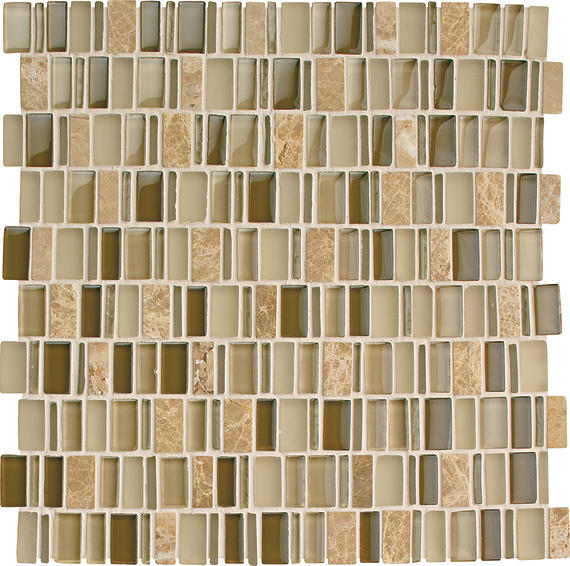 12x12 Clio Mosaics Random Pattern  Mosaic Mixed-Material Look Matte Smooth Glass & Stone Tile Brown