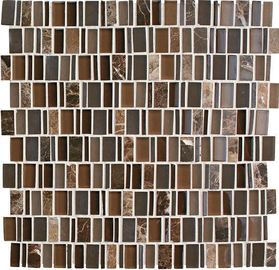 12x12 Clio Mosaics Random Pattern  Mosaic Mixed-Material Look Matte Smooth Glass & Stone Tile Dark Brown