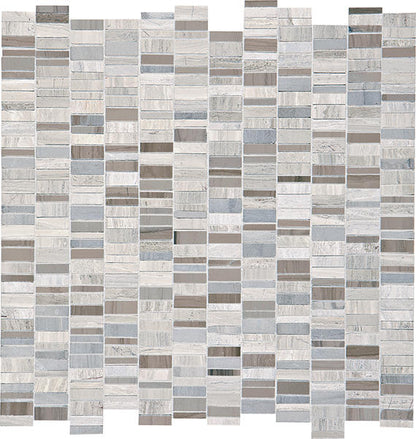 12x12 Decorative Accents Random Pattern Linear Mosaic Stone-Look Matte Smooth Marble Tile Cream Silver