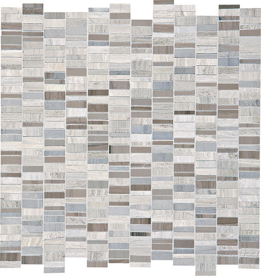 12x12 Decorative Accents Random Pattern Linear Mosaic Stone-Look Matte Smooth Marble Tile Cream Silver
