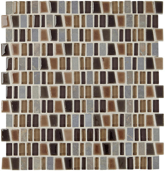 1 Midpark Mosaics Trapezoid Random Pattern  Mosaic Mixed-Material Look Matte Smooth Porcelain Tile Brown
