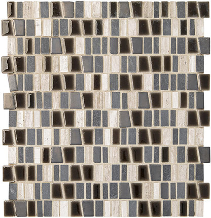 1 Midpark Mosaics Trapezoid Random Pattern  Mosaic Mixed-Material Look Matte Smooth Porcelain Tile Black