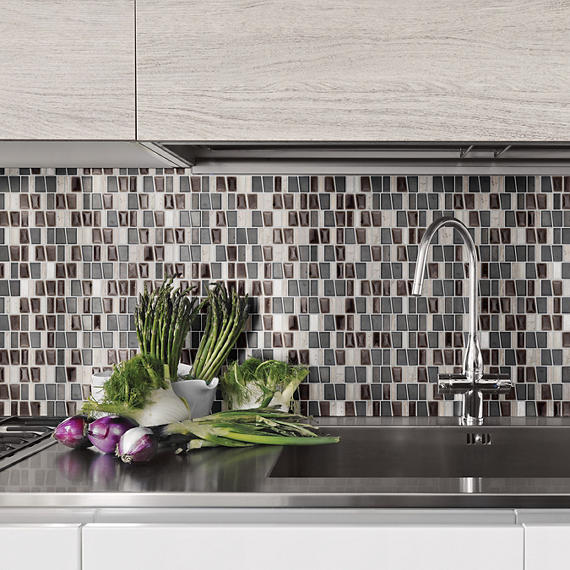 1 Midpark Mosaics Trapezoid Random Pattern  Mosaic Mixed-Material Look Matte Smooth Porcelain Tile Black
