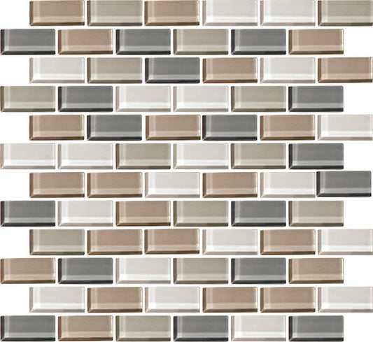 2x1 Color Wave Subway Pattern  Mosaic Mixed-Color Glossy Smooth Glass Tile Gray & Beige