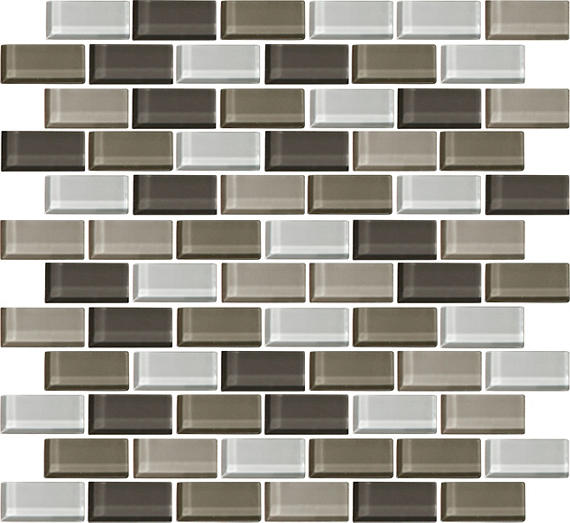 2x1 Color Wave Subway Pattern  Mosaic Mixed-Color Glossy Smooth Glass Tile Brown & Beige