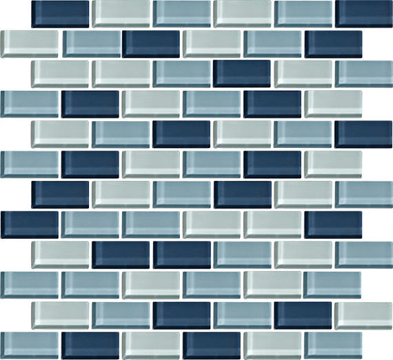 2x1 Color Wave Subway Pattern  Mosaic Mixed-Color Glossy Smooth Glass Tile Blue