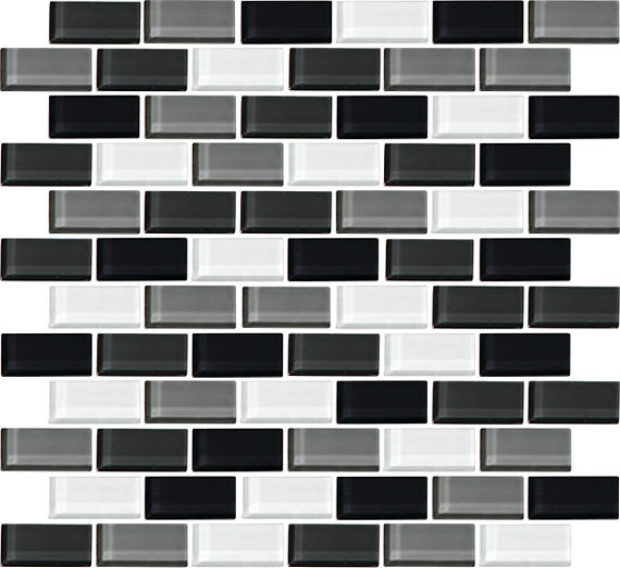 2x1 Color Wave Subway Pattern  Mosaic Mixed-Color Glossy Smooth Glass Tile Gray & Silver