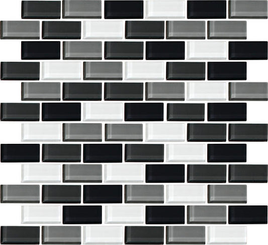 2x1 Color Wave Subway Pattern  Mosaic Mixed-Color Glossy Smooth Glass Tile Gray & Silver