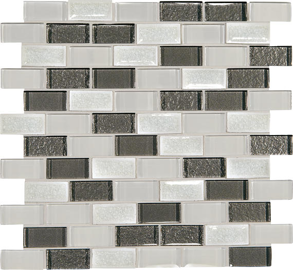 2x1 Crystal Shores Subway Pattern  Mosaic Mixed-Color Glossy Smooth Glass Tile Charcoal White