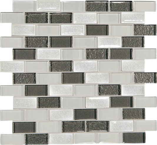 12x13 Crystal Shores Subway Pattern Mosaic Mixed-Color Glossy Smooth Glass Tile