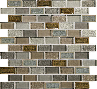 12x13 Crystal Shores Subway Pattern Mosaic Mixed-Color Glossy Smooth Glass Tile