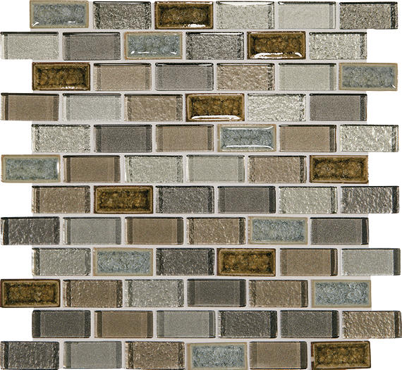 2x1 Crystal Shores Subway Pattern  Mosaic Mixed-Color Glossy Smooth Glass Tile Stone Taupe