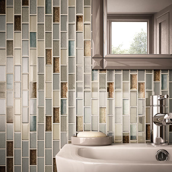 2x1 Crystal Shores Subway Pattern  Mosaic Mixed-Color Glossy Smooth Glass Tile Stone Taupe