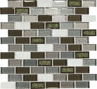 12x13 Crystal Shores Subway Pattern Mosaic Mixed-Color Glossy Smooth Glass Tile