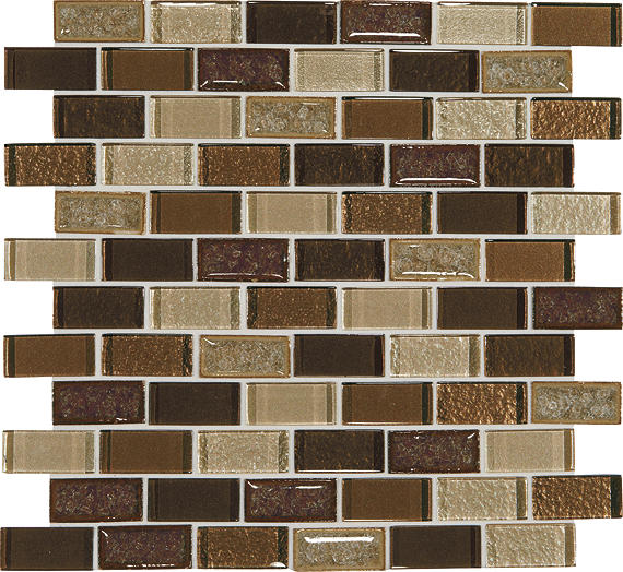 2x1 Crystal Shores Subway Pattern  Mosaic Mixed-Color Glossy Smooth Glass Tile Copper Brown