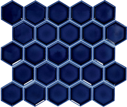 14x12 Artefino Jewel Hexagon Framed Border Mosaic Solid-Color Glossy Smooth Ceramic Tile