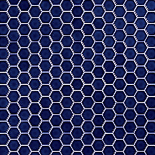 Deep Blue - 14x12 Artefino Jewel Hexagon Framed Border Mosaic Solid-Color Glossy Smooth Ceramic Tile