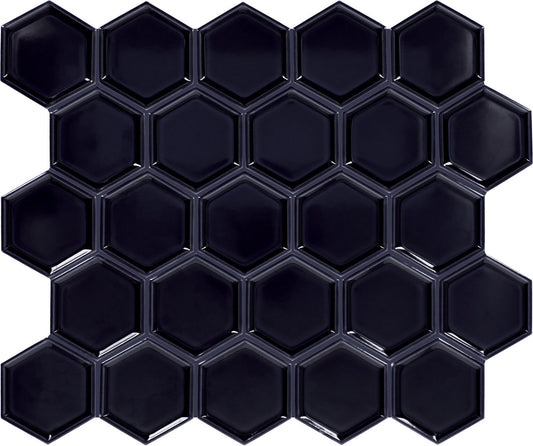 14x12 Artefino Jewel Hexagon Framed Border Mosaic Solid-Color Glossy Smooth Ceramic Tile