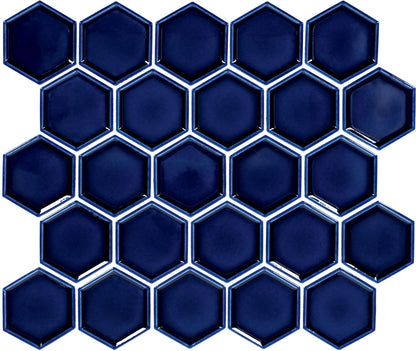 14x12 Artefino Jewel Hexagon Framed Border Mosaic Solid-Color Satin Smooth Porcelain Tile