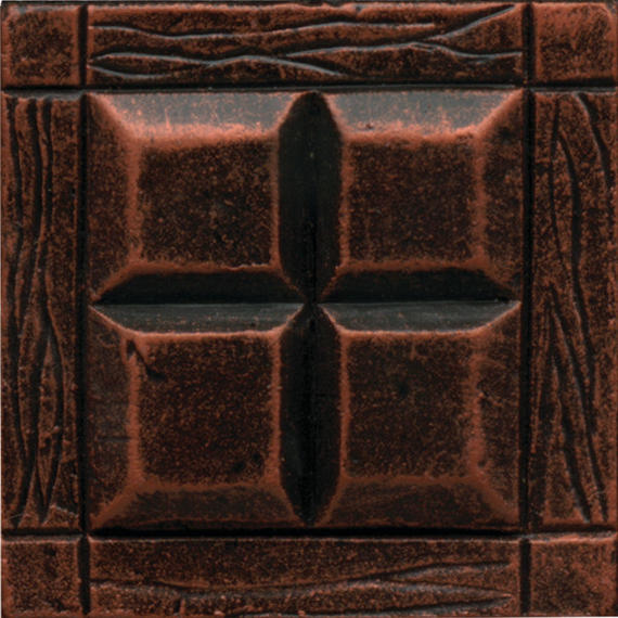 2x2 Armor Grid  Patterned Metallic-Look Satin 3D-Geometric Square Metal Tile Copper Brown
