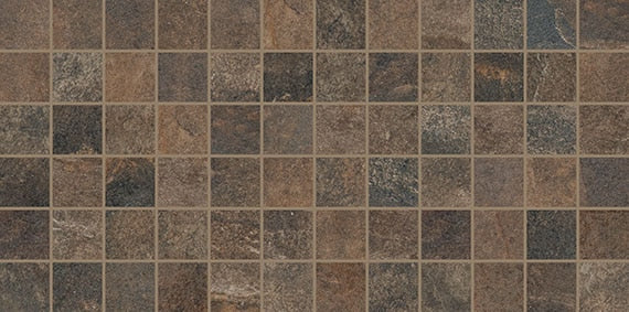 2x2 Slate Attache  Mosaic Stone-Look Matte Smooth Porcelain Tile Rust Brown