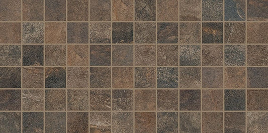 2x2 Slate Attache  Mosaic Stone-Look Matte Smooth Porcelain Tile Rust Brown