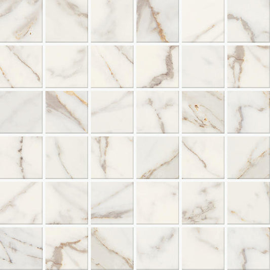 2x2 Marble Obsession  Mosaic Marble-Look Matte Smooth Porcelain Tile Warm Marble