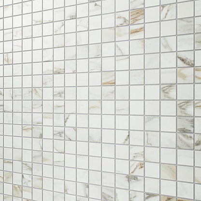 2x2 Platinum Straight Joint  Mosaic Marble-Look Matte Smooth Porcelain Tile White Gold