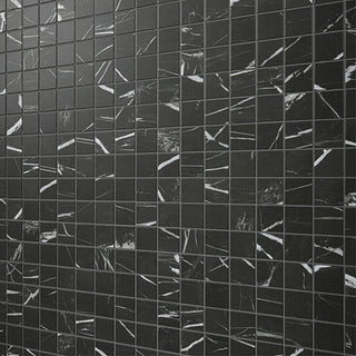 Black White - 12x24 Platinum Straight Joint Mosaic Marble-Look Matte Smooth Porcelain Tile