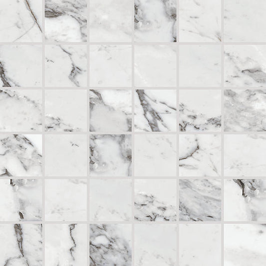 2x2 Marble Attache Lavish  Mosaic Marble-Look Matte Smooth Porcelain Tile Off White