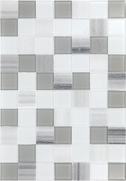 2x2 Perfit Mosaix Grid  Mosaic Marble-Look Polished Smooth Stone Tile Gray Marble