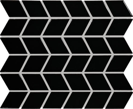 2x3 Color Wheel Retro Chevron  Mosaic Solid-Color Glossy Smooth Ceramic Tile Black