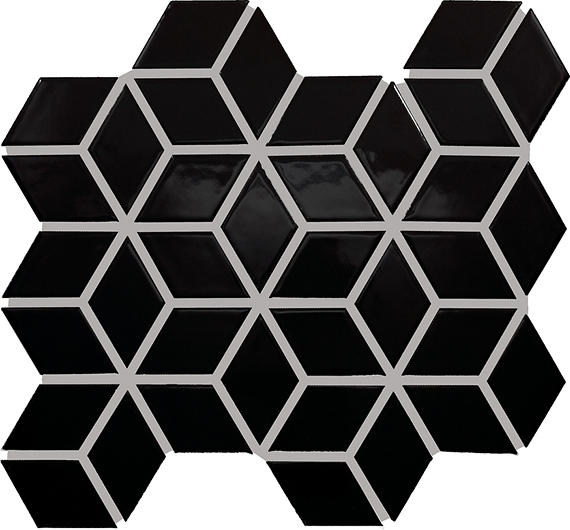 2x3 Color Wheel Retro  Mosaic Solid-Color Glossy 3D-Geometric Cube Ceramic Tile Black