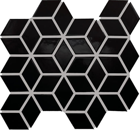 2x3 Color Wheel Retro  Mosaic Solid-Color Glossy 3D-Geometric Cube Ceramic Tile Black