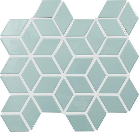 2x3 Color Wheel Retro  Mosaic Solid-Color Glossy 3D-Geometric Cube Ceramic Tile Light Aqua