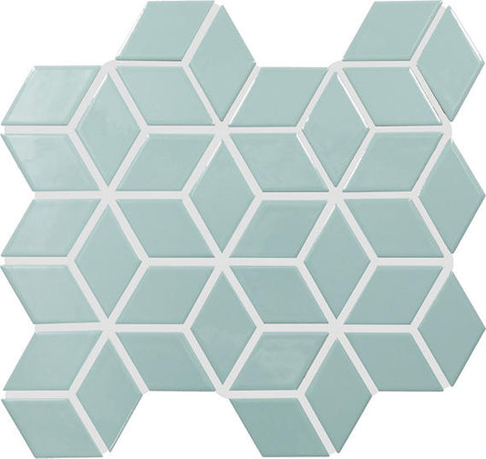 2x3 Color Wheel Retro  Mosaic Solid-Color Glossy 3D-Geometric Cube Ceramic Tile Light Aqua
