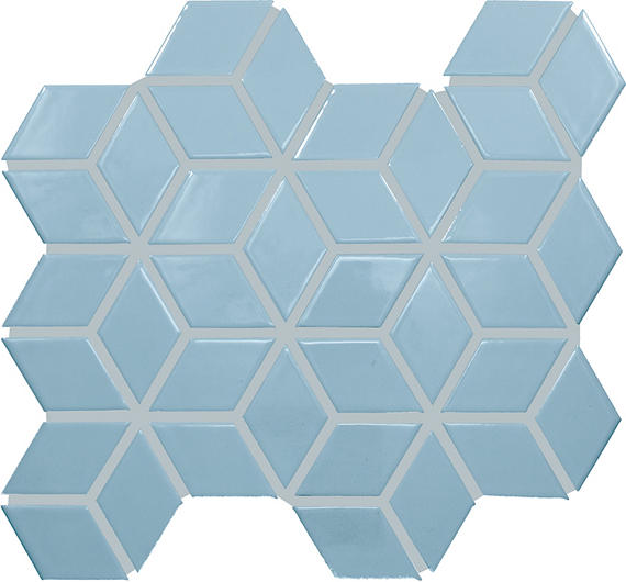2x3 Color Wheel Retro  Mosaic Solid-Color Glossy 3D-Geometric Cube Ceramic Tile Light Blue