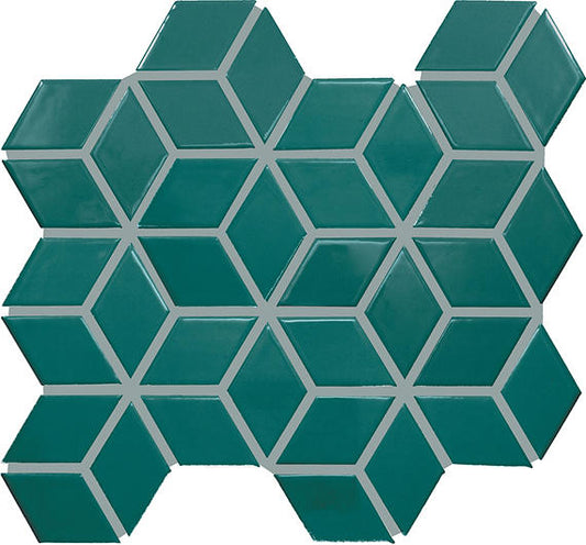 2x3 Color Wheel Retro  Mosaic Solid-Color Glossy 3D-Geometric Cube Ceramic Tile Green