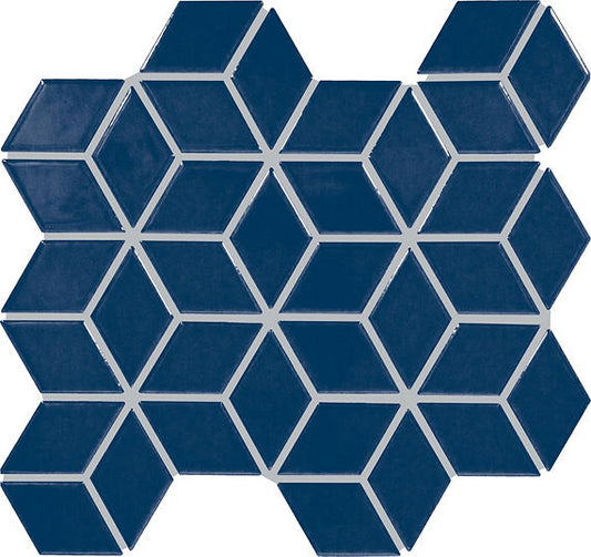 2x3 Color Wheel Retro  Mosaic Solid-Color Glossy 3D-Geometric Cube Ceramic Tile Navy Blue