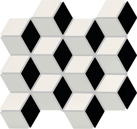 2x3 Color Story Mosaics Diamond Diagonal Rhombus  Mosaic Mixed-Color Matte Smooth Ceramic Tile Black White