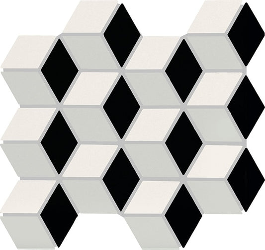 2x3 Color Story Mosaics Diamond Diagonal Rhombus  Mosaic Mixed-Color Matte Smooth Ceramic Tile Black White
