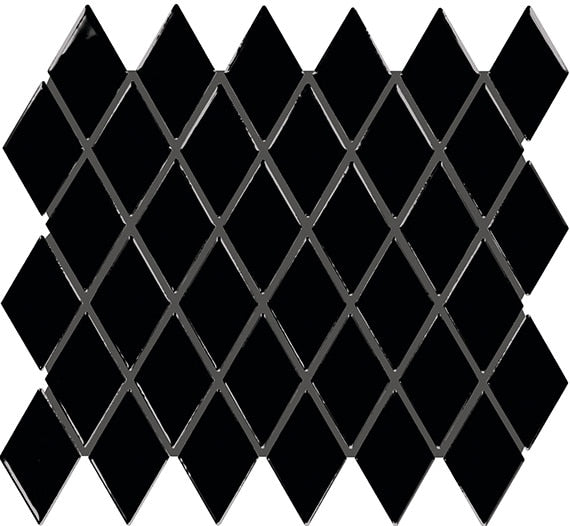 2x3 Color Story Mosaics Diamond  Mosaic Solid-Color Glossy Smooth Ceramic Tile Jet Black