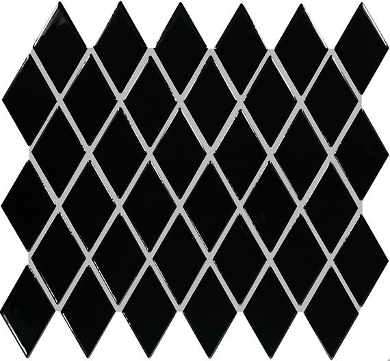 2x3 Color Wheel Retro Diamond  Mosaic Solid-Color Glossy Smooth Ceramic Tile Black