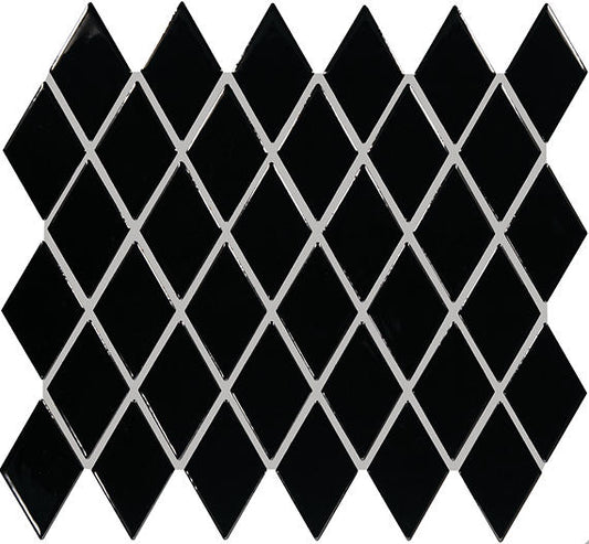 2x3 Color Wheel Retro Diamond  Mosaic Solid-Color Glossy Smooth Ceramic Tile Black